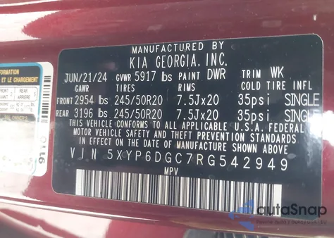 2024 Kia Telluride S из США, поврежденный, VIN 5XYP6DGC7RG542949